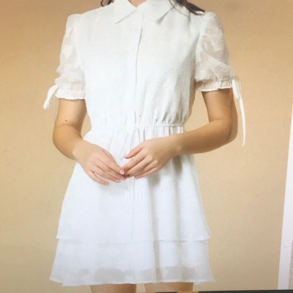 ALLEGRA K/PETER PAN COLLAR FLORAL DRAWSTRING CHIFFON LAYERED DRESS/NWT